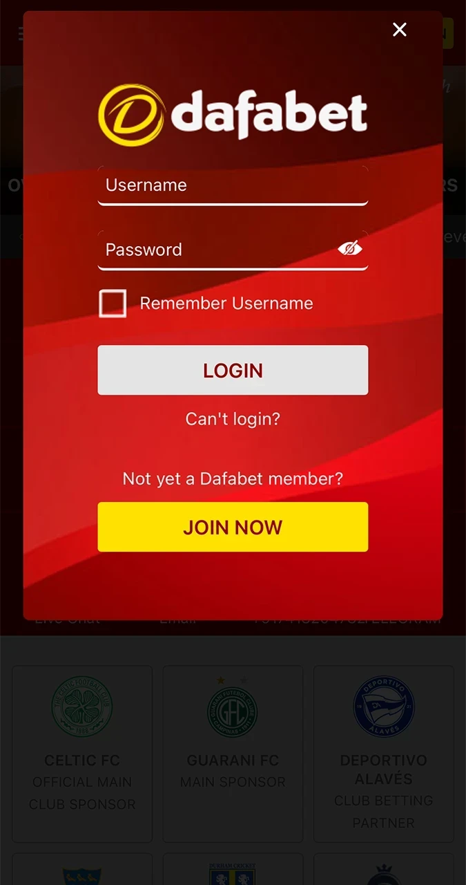Log in to the Dafabet website to open the deposit function.